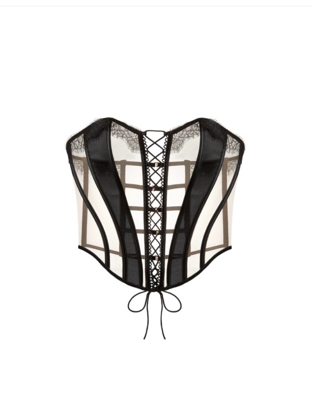 Lace-Trim Sheer Underbust Corset in Black